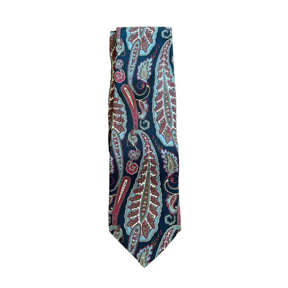 Christian Dior Designer Mens SILK Black & Red Paisley Tie Italy